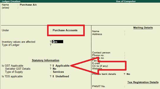 Create Purchase ledger in tally 