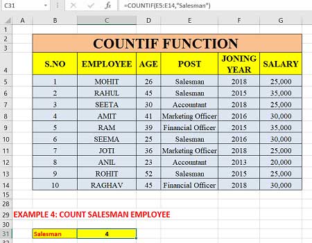 Count Text Using Countif Function in Excel