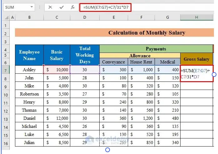 Gross salary calculation formula 1