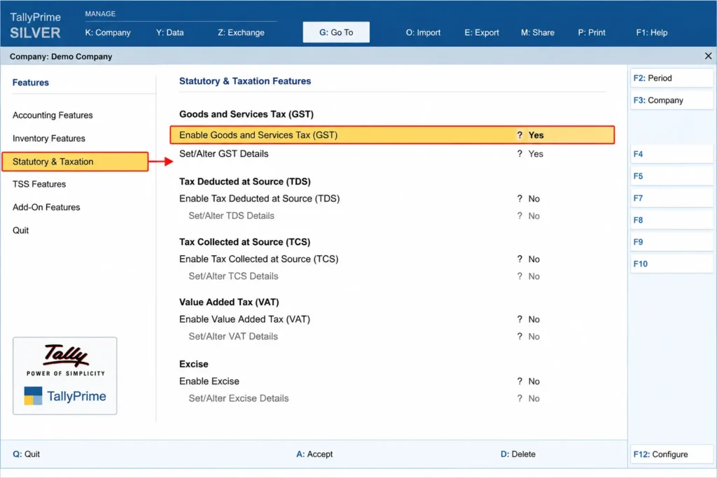 Tally Prime GST Settings